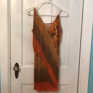 Dance costume with multi color fringe